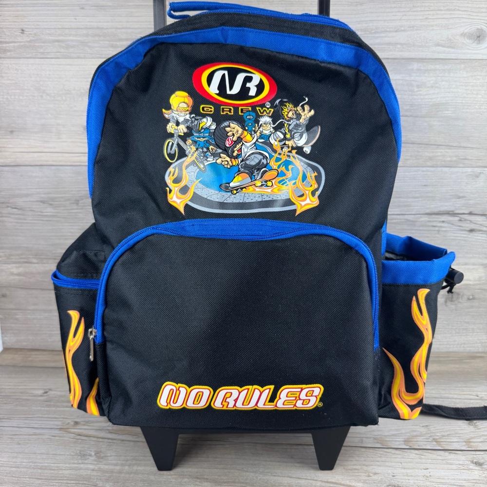 No Rules Crew Rolling Backpack Light Up Wheels 90's Skater Vintage Luggage